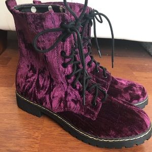 purple velvet combat boots